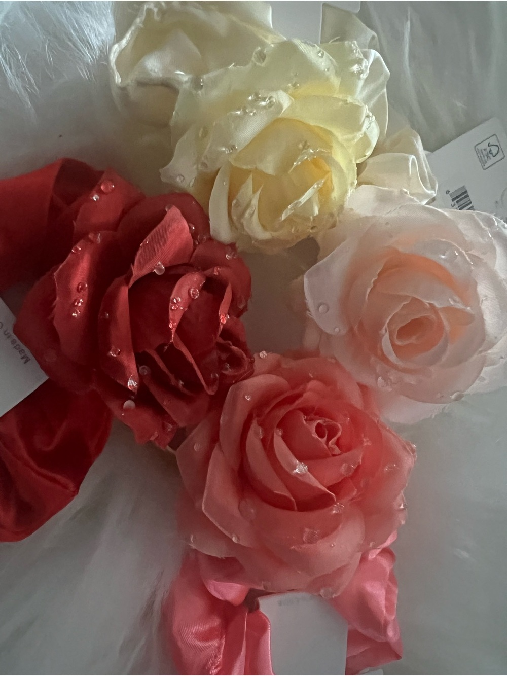 Satin Rose w/ Dew Drops Scrunchies- Choose One Color